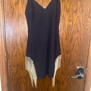 Black high side slit dress with rhinestones